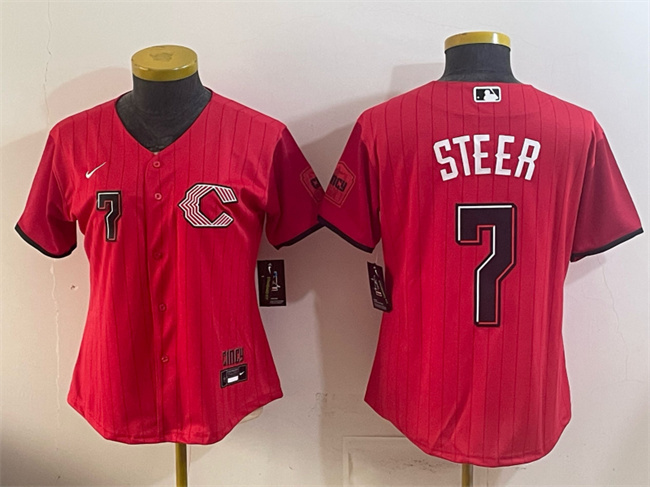 Women's Red Cincinnati Reds #7 Spencer Steer 2026 City Connect Stadium Stitched Baseball Jersey(Run Small)